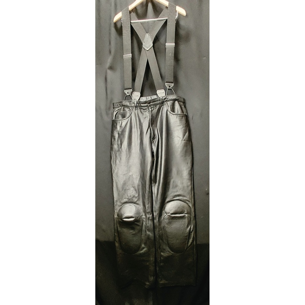 Johnson Leathers San Francisco Motorcycle Pants Suspenders Padded Knees 40